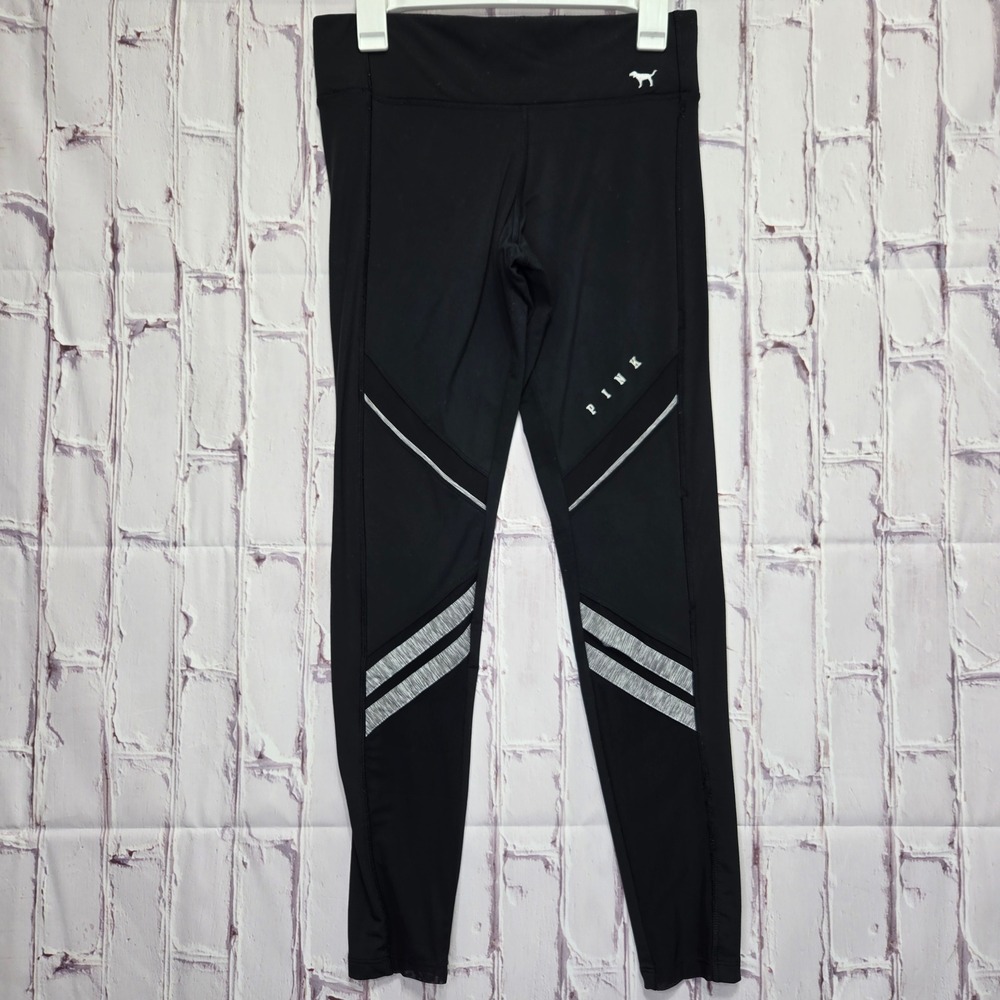 PINK Victoria's Secret Leggings Black Mesh Panel Ultimate Yoga Women Size M
